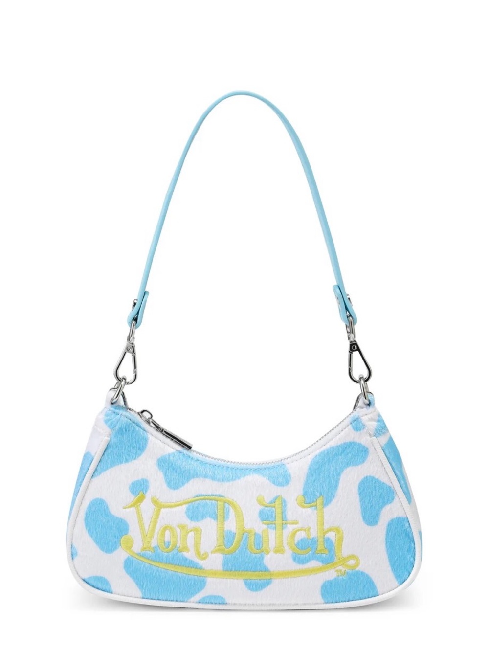 Von Dutch Light Blue and White Logo Shoulder Bag